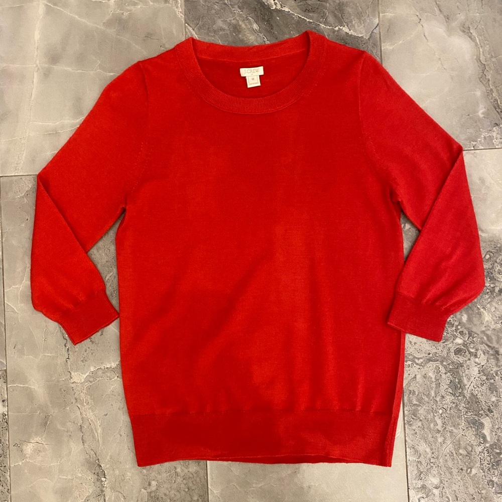 J Crew 3/4 Length Lightweight Wool Sweater in Red Size M